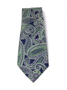 034-JOSEPH & LYMAN-GREEN / NAVY BLUE PAISLEY men's tie 100% Silk Made in China
